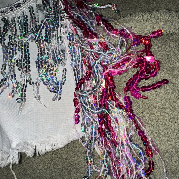 Missguided Sequin Fringe Women Shorts pink and silver sequins festival size 4 - Picture 3 of 5
